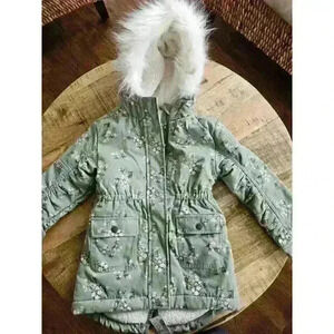 The Children's Place Girls Floral Parka Jacket - Misty Glen Size 4 NWT